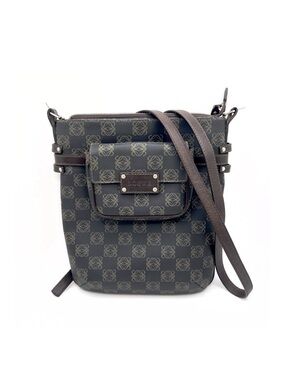 Authentic LOEWE Anagram Shoulder Bag With Detachable Pouchette and Leather Strap